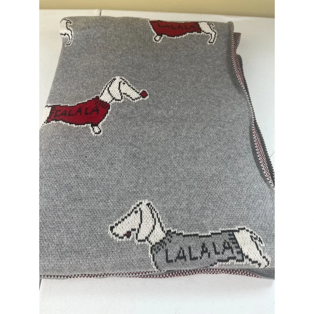 Love Sweater Knit Lalala Dachshunds 100% Cotton Throw Blanket 50x60 Red Doxies